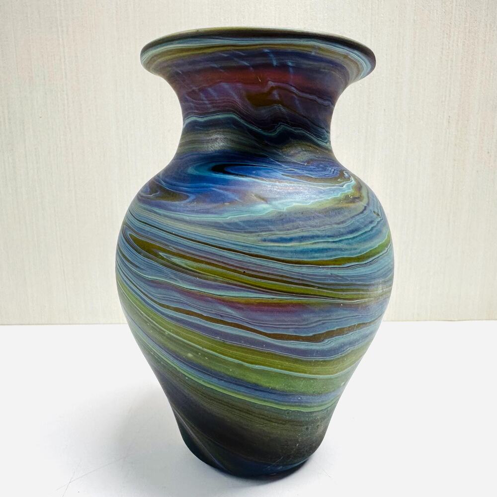 Vintage Ten Thousand Villages Bud Vase Phoenician Art Glass Swirl - Picture 2 of 7